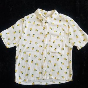 Short sleeve button up pineapple top